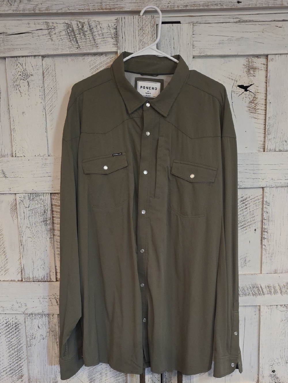 Poncho "The Brazos" Men’s Casual Button-Down Shirt - Olive Green
